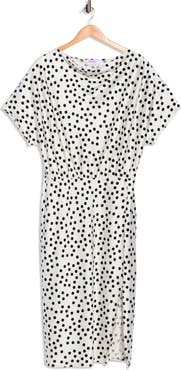 Renee C Polka Dot Short Sleeve Satin Midi Dress