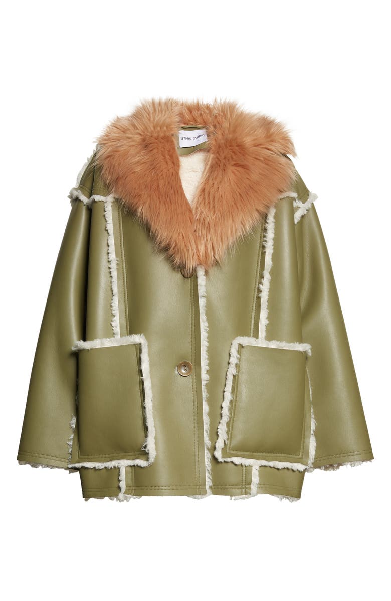 Stand Studio Angelina Faux Leather Jacket with Faux Shearling Trim, Alternate, color,