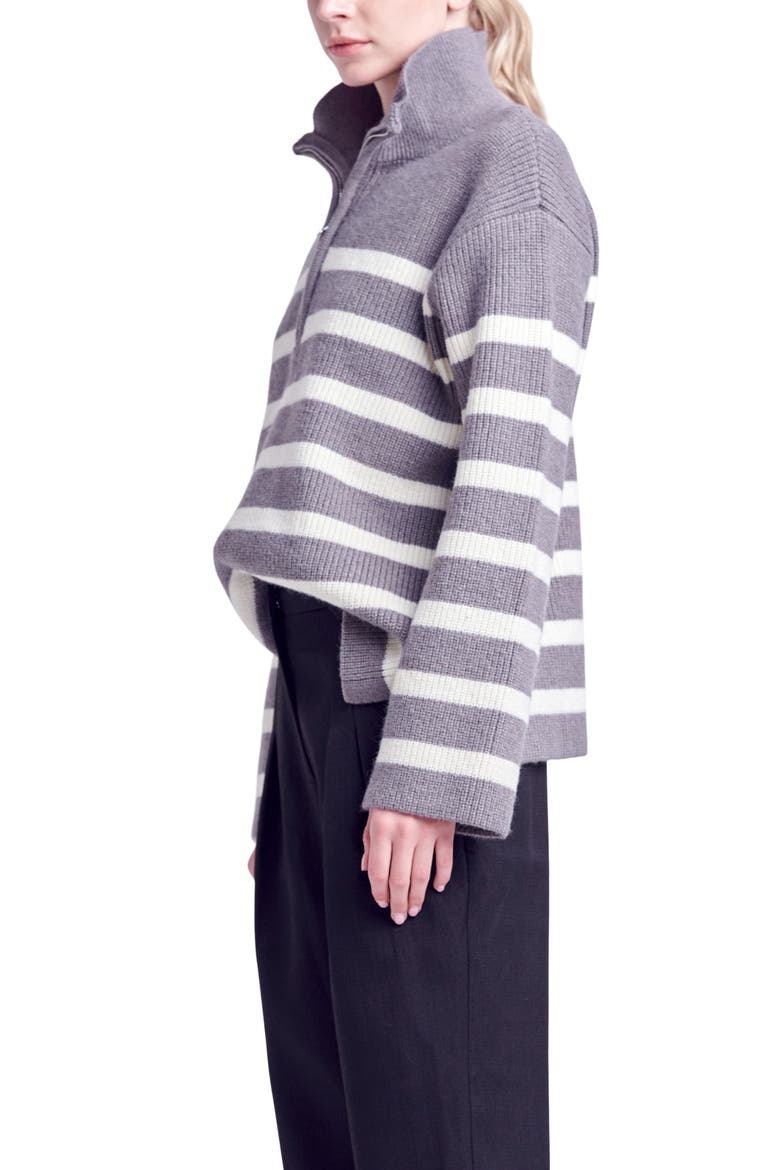 Stripe Half Zip Sweater, Alternate, color, GREY/ CREAM