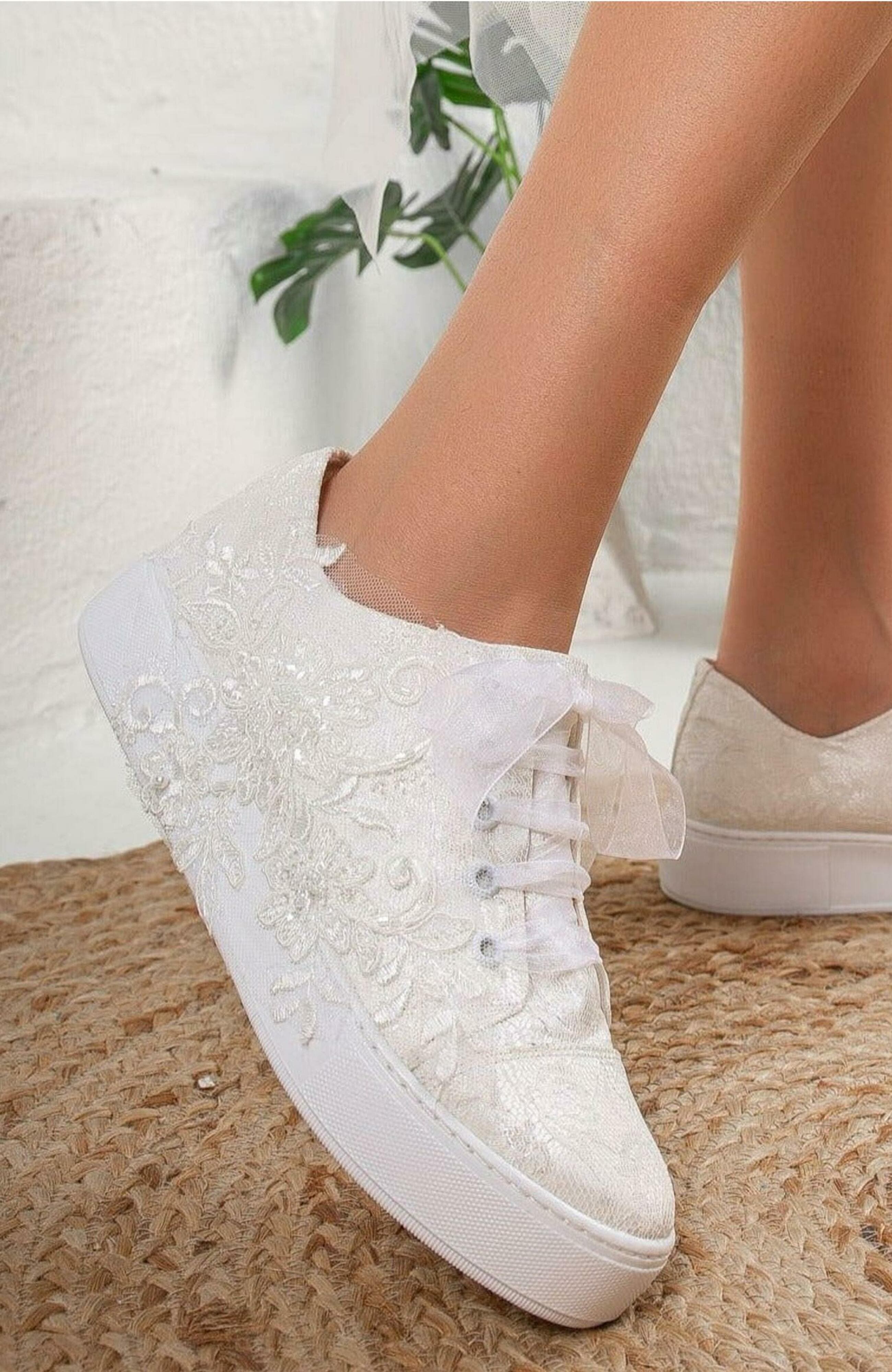 Forever & Always Shoes Elise Lace Bridal Sneakers, Alternate, color, Ivory