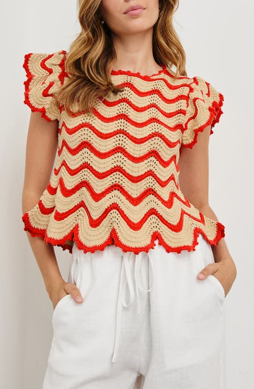 Rails Coen Crochet Flutter-sleeve Top In Cherry Oat Stripe