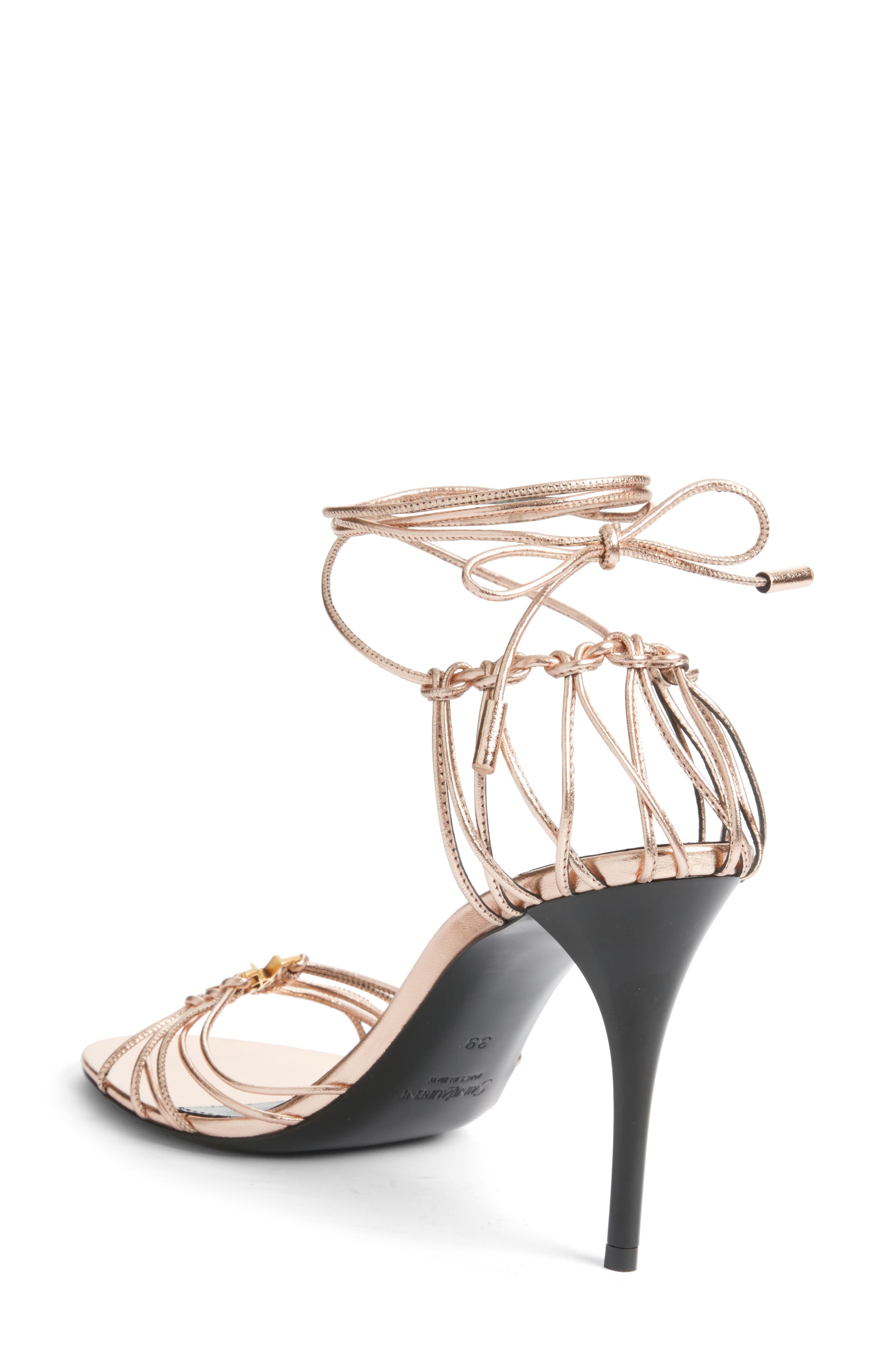 Saint Laurent Babylone Ankle Tie Sandal, Alternate, color, Metallic Gold