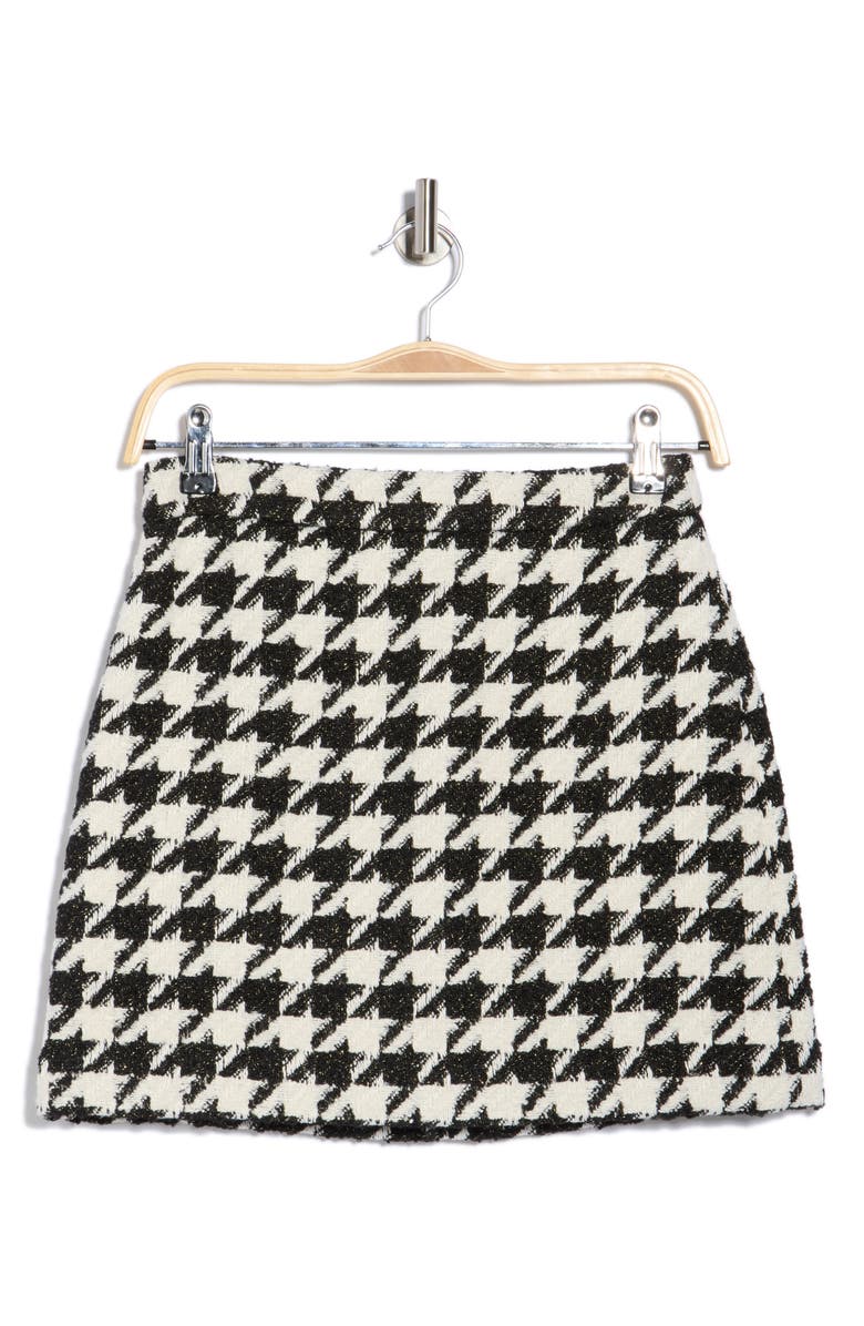 L'AGENCE Marseille Houndstooth Miniskirt, Alternate, color, Ecru/ Black/ Gold Houndstooth