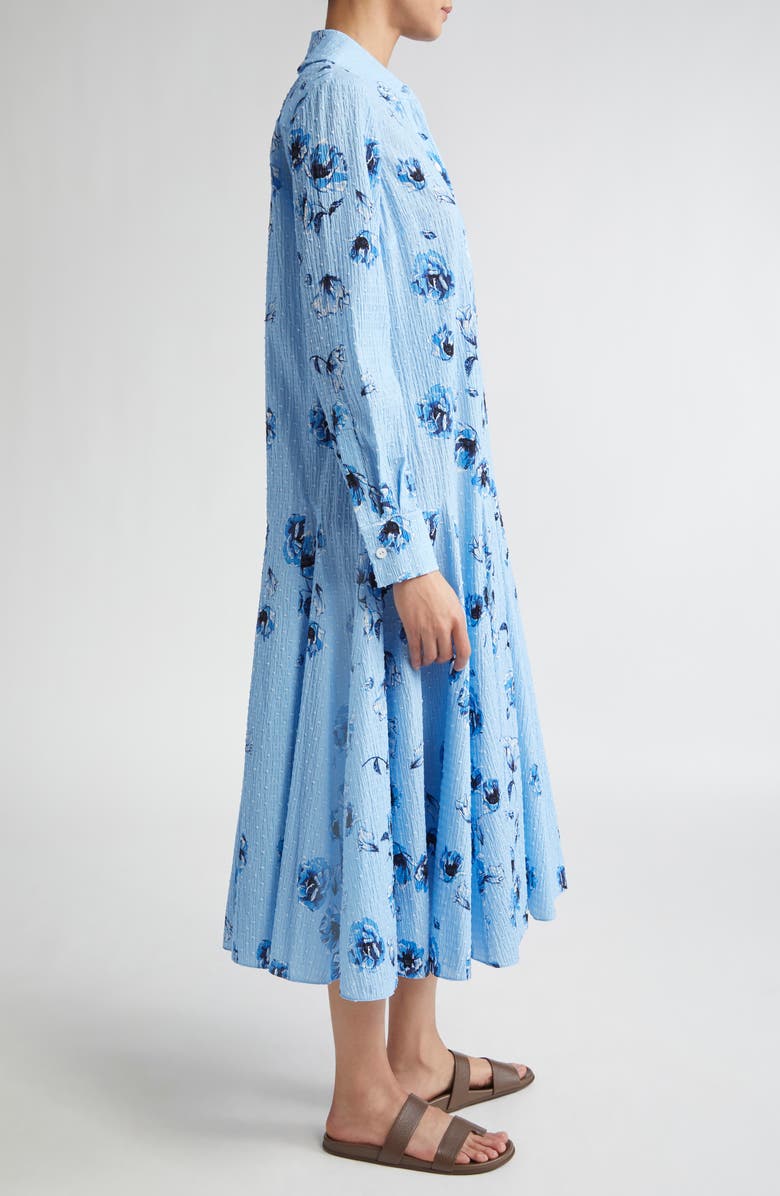 Emilia Wickstead Marione Floral Swiss Dot Long Sleeve Seersucker Shirtdress, Alternate, color, Blue Poppies On Baby Blue