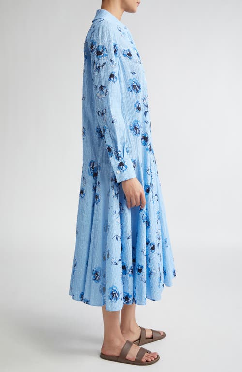 Emilia Wickstead Marione Floral Swiss Dot Long Sleeve Seersucker Shirtdress In Blue