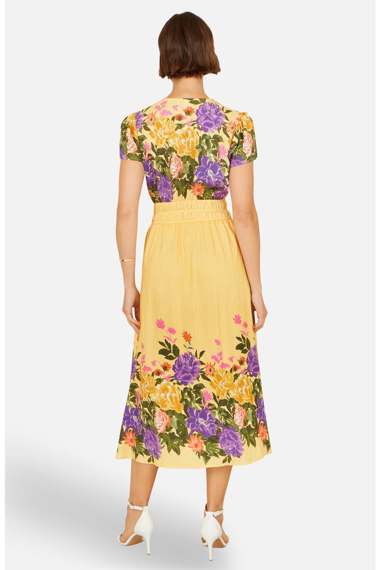 Floral Mirror Print Midi Dress, Alternate, color, Butter Yellow
