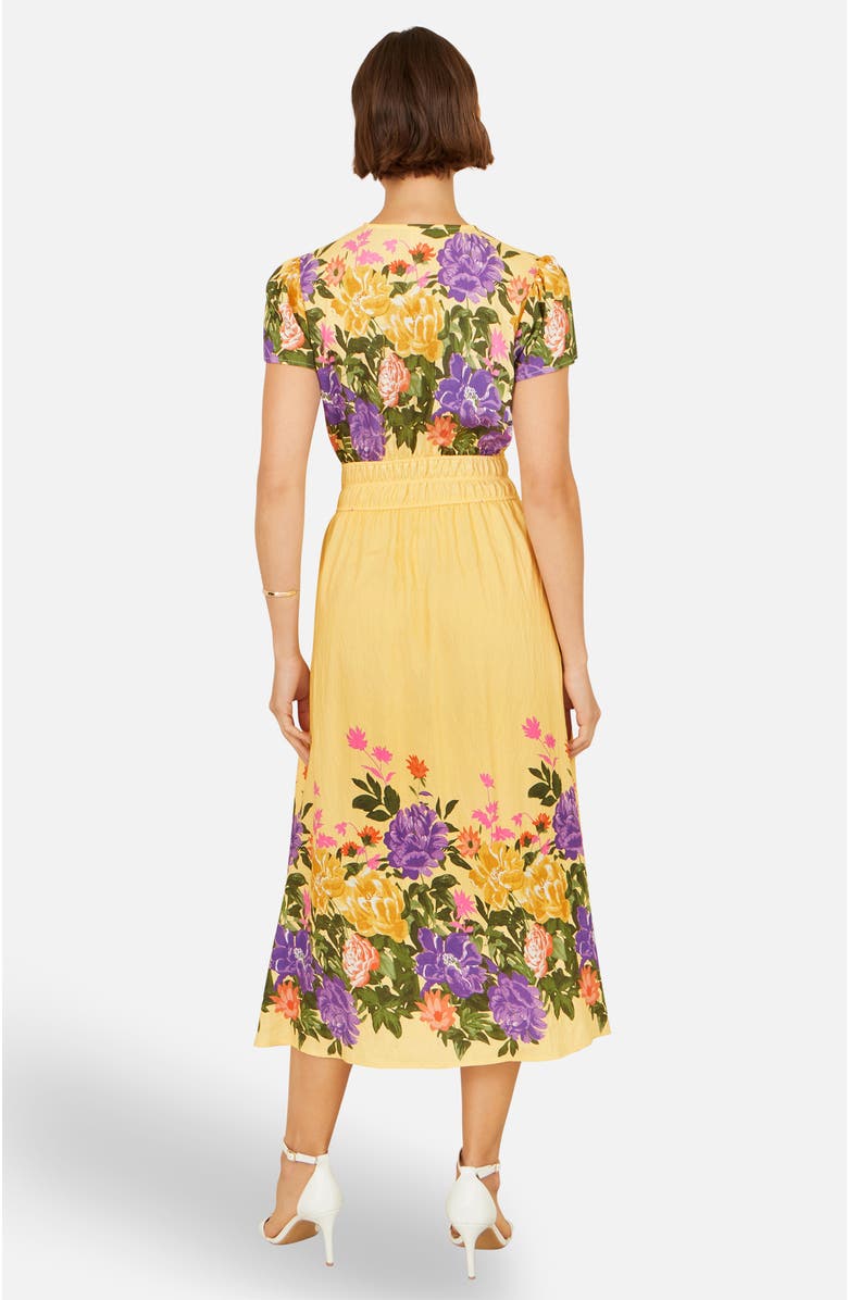 Yumi Floral Mirror Print Viscose Midi Dress, Alternate, color, Butter Yellow