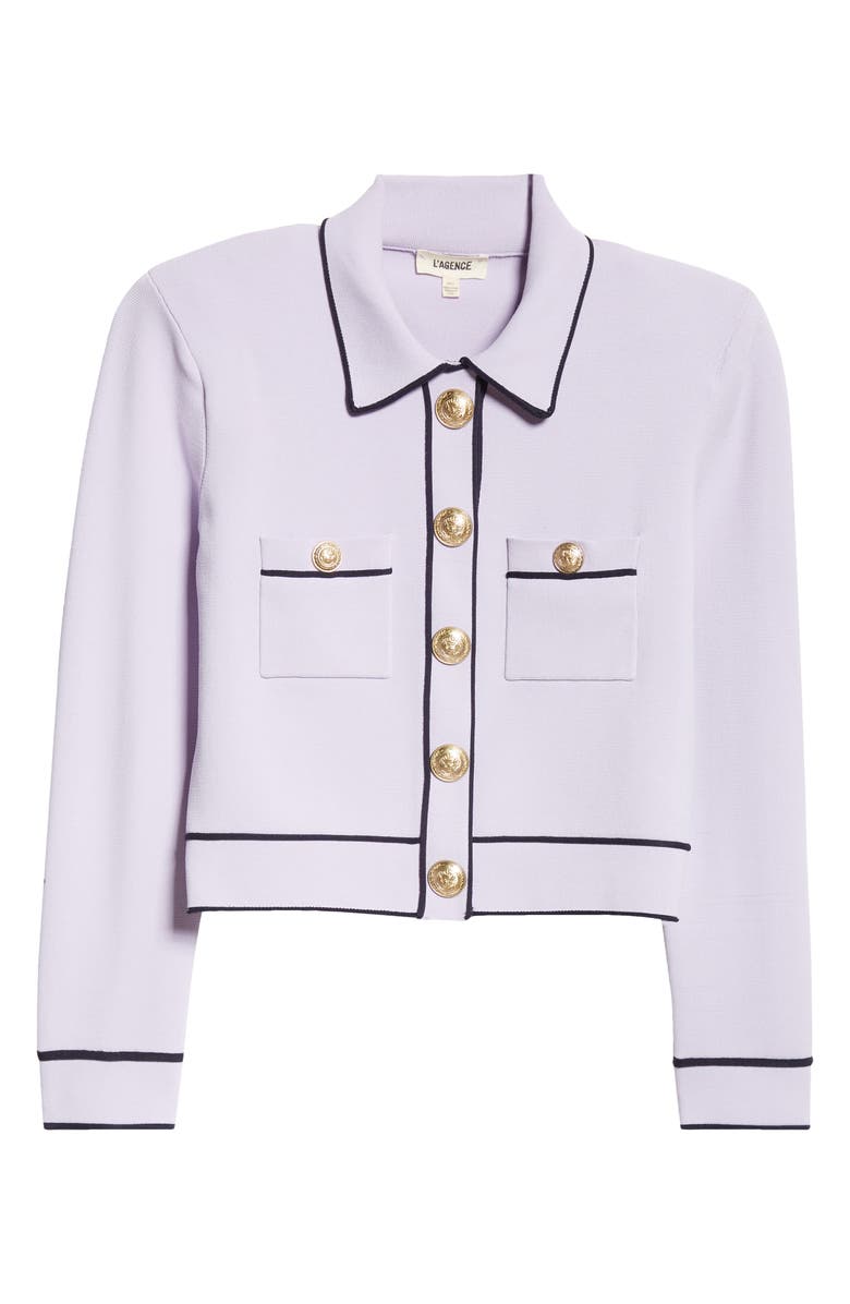 L'AGENCE Neo Contrast Trim Crop Sweater Jacket, Alternate, color, Pale Lilac