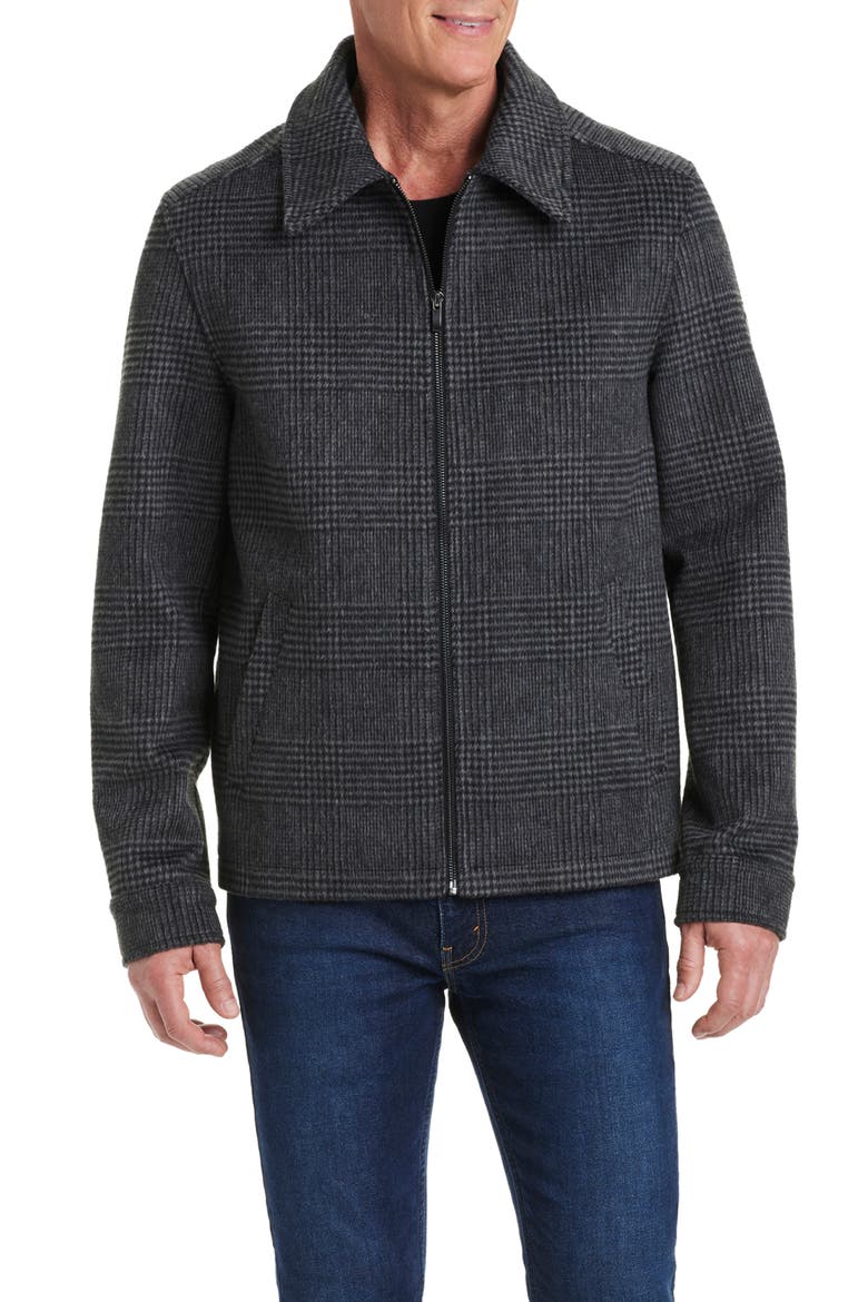 Plaid Flannel Zip Jacket, Alternate, color, CHARCOAL PRINCE OF WALES