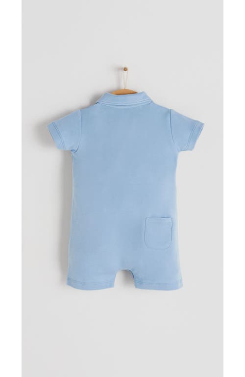 Babycottons Essentials Polo Romper In Light Blue