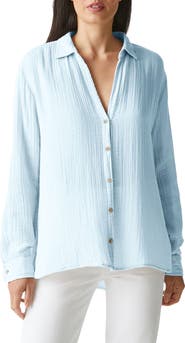 Michael Stars Leo High-Low Cotton Gauze Button-Up Shirt