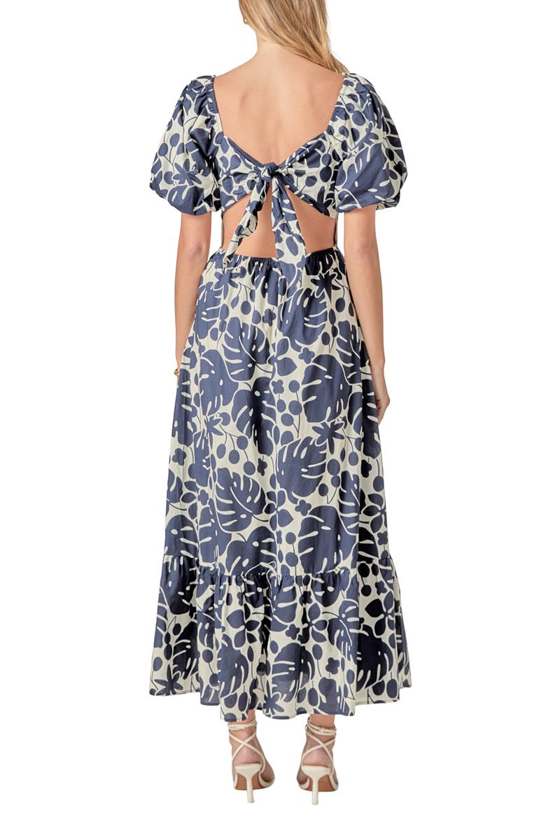 Floral Print Puff Sleeve Maxi Dress, Alternate, color, NAVY/ WHITE