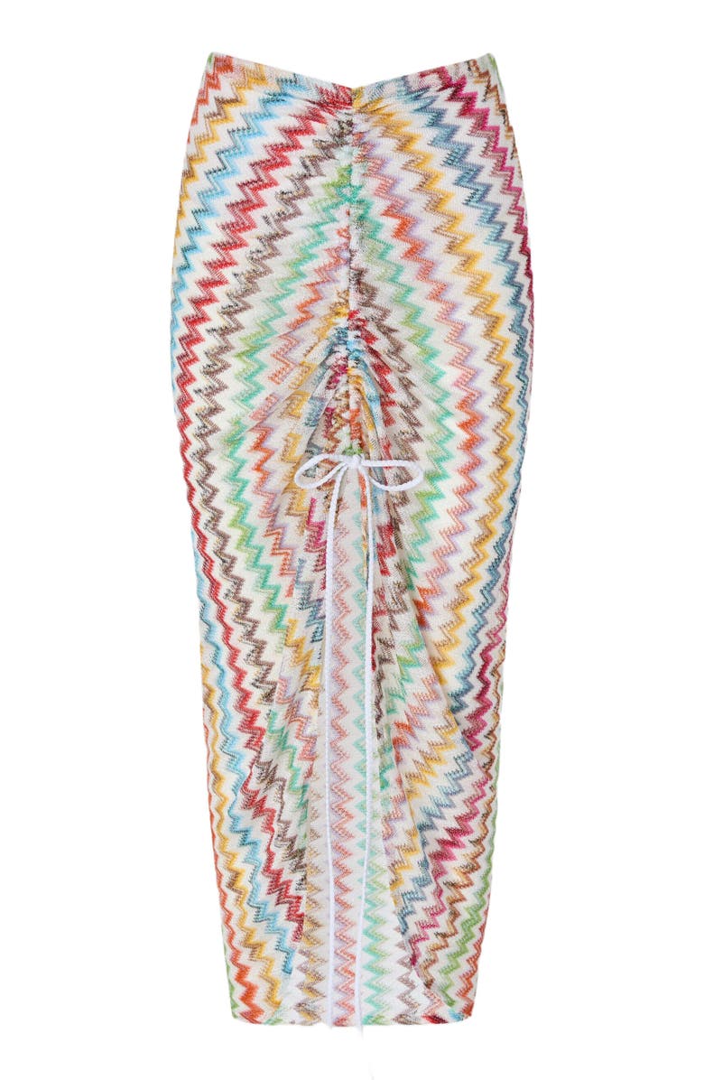 Missoni Ruched Long Skirt In Lamé Viscose With Micro Zigzag Pattern, Alternate, color, White & Multicoloured
