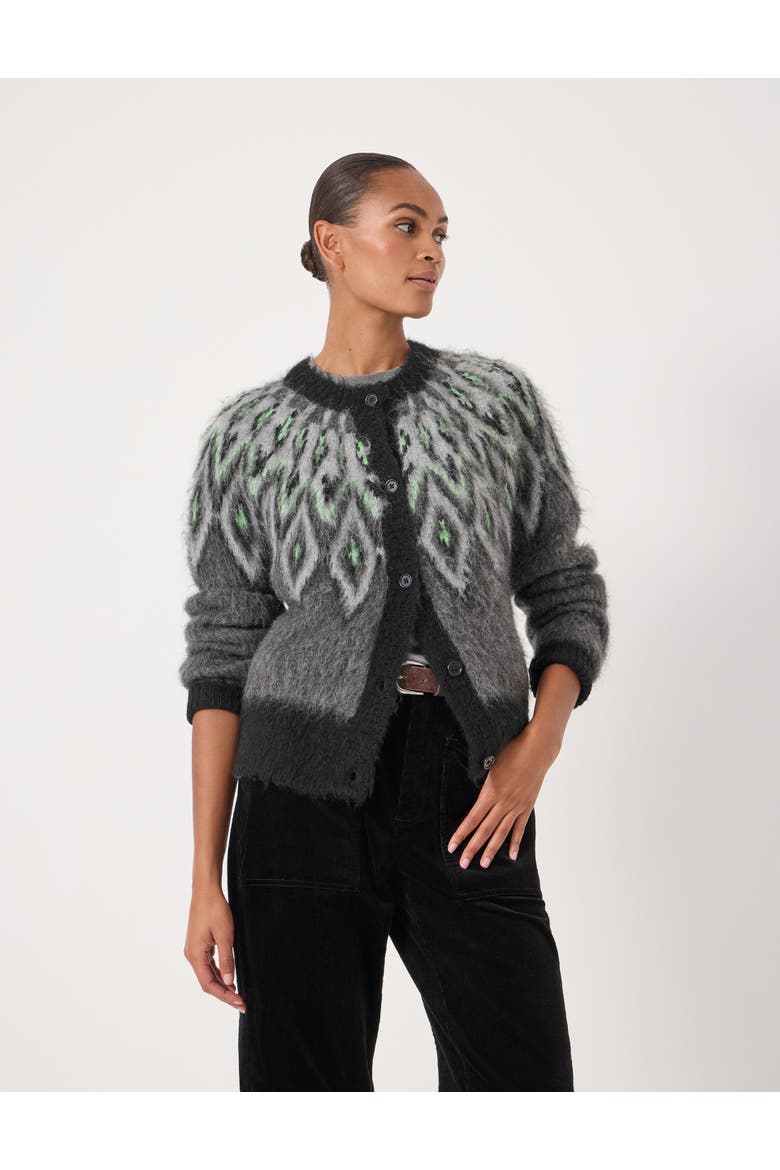 Brushed Fair Isle Mohair Blend Cardigan, Main, color, Charcoal Marl