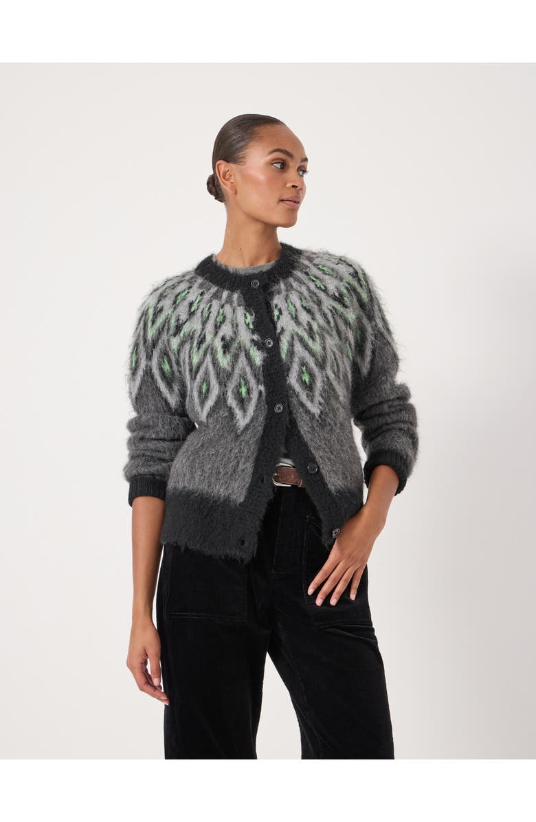 Hush Brushed Fair Isle Mohair Blend Cardigan, Main, color, Charcoal Marl