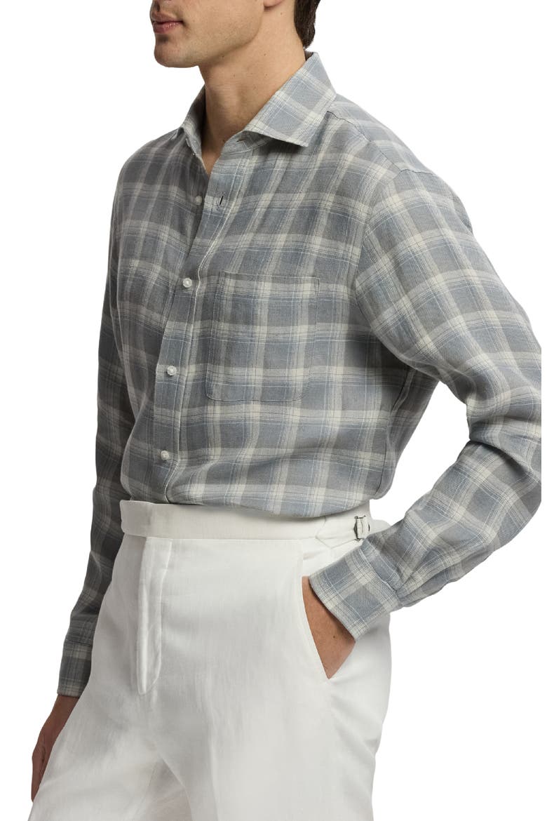 Plaid Linen Twill Button-Up Shirt, Alternate, color, GREY