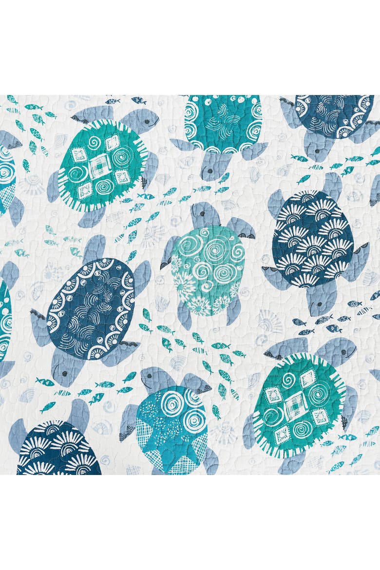 Turtle Bay Beach Coastal Cotton Quilt Set  - Reversible and Machine Washable, Alternate, color, Blue