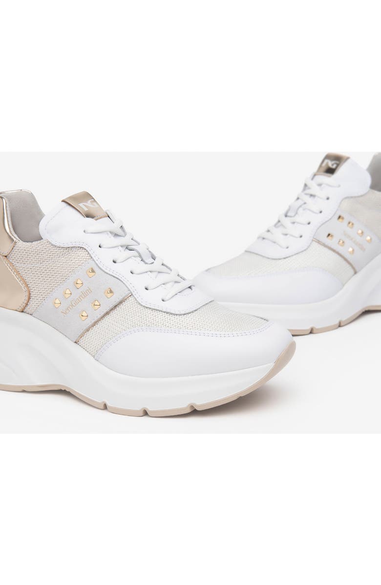 NeroGiardini Wedge Sneaker, Alternate, color, White / Gold