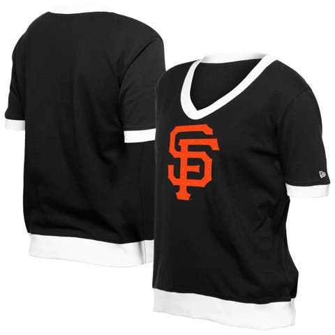 Women's New Era  Black San Francisco Giants Game Day Rhinestone V-Neck T-Shirt