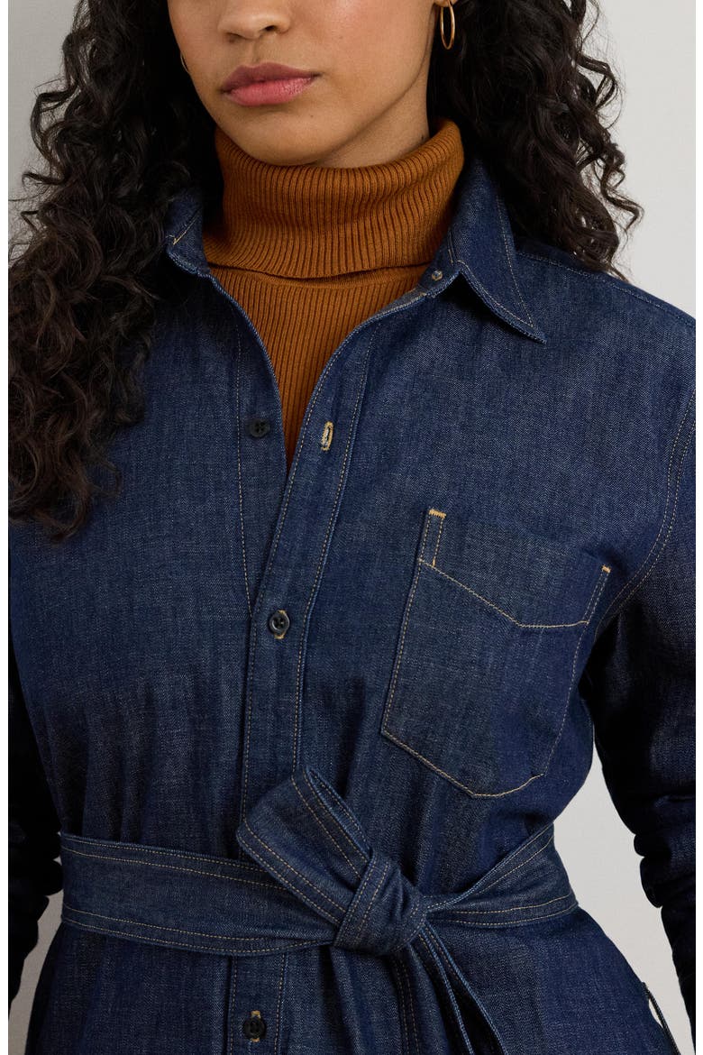 Jameika Tie Waist Long Sleeve Denim Shirtdress, Alternate, color, PURE RINSE WASH