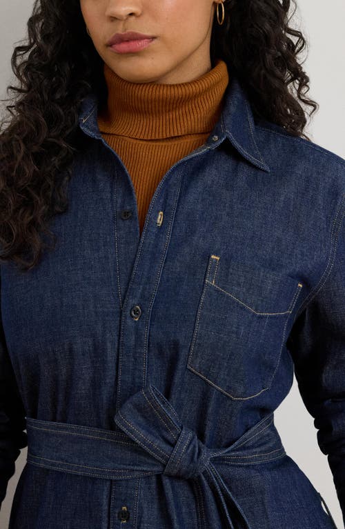 Ralph Lauren Lauren  Jameika Tie Waist Long Sleeve Denim Shirtdress In Blue