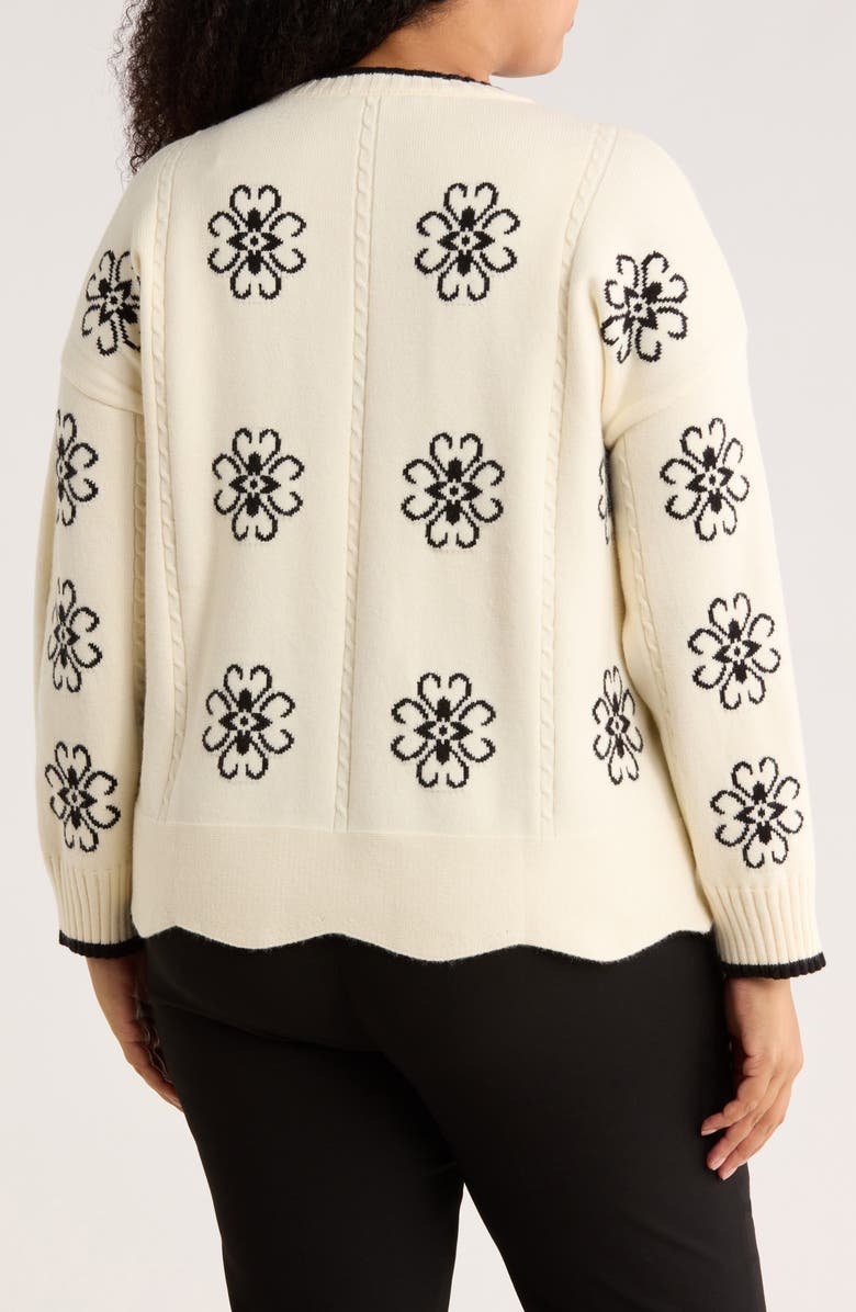 Adrianna Papell Floral Jacquard Sweater, Alternate, color, Cream/ Black
