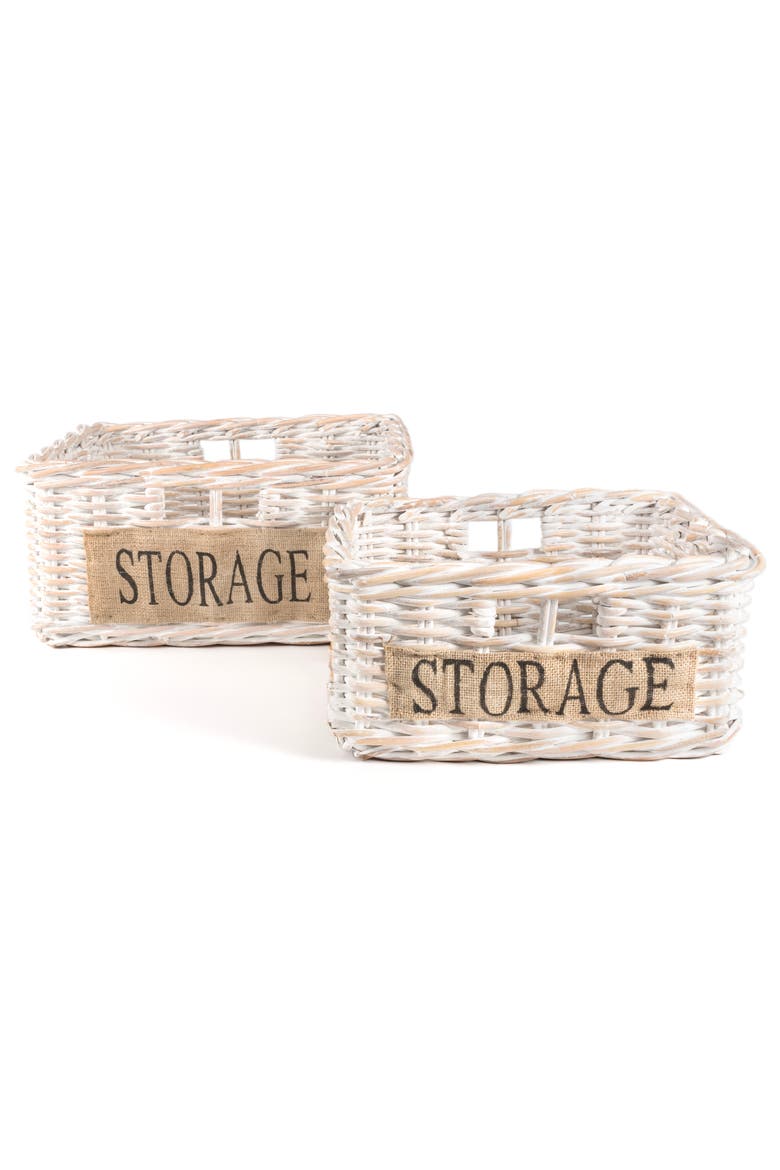 Reed Southwestern Hand-Woven Rattan Nesting Baskets with Handles, Main, color, White Wash/Kubu Gray