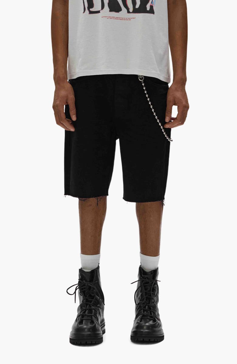 PURPLE BRAND Midnight Relaxed Cutoff Denim Shorts, Main, color, Black