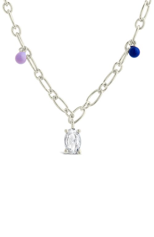 Sterling Forever Rhodium Plated 3mm Pearl Cz Charm Necklace In Multi