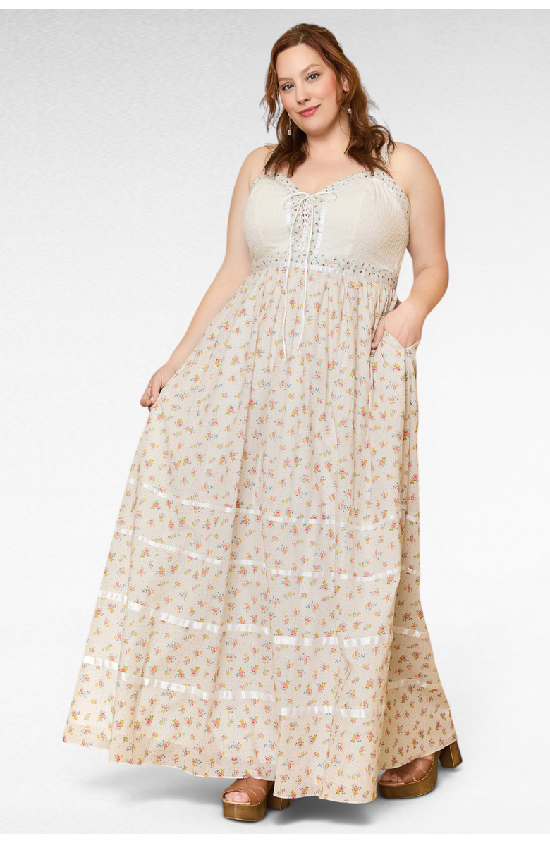 ModCloth Reyna Lace-Up Maxi Sundress, ModCloth x Gunne Sax, Main, color, Mia Bouquet