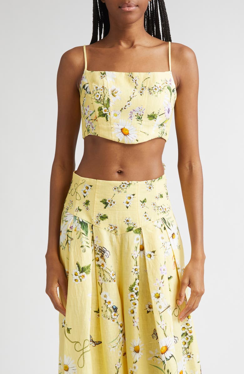 Camilla Daisy Chain Linen, Cotton & Silk Crop Corset Top, Main, color, Daisy Chains