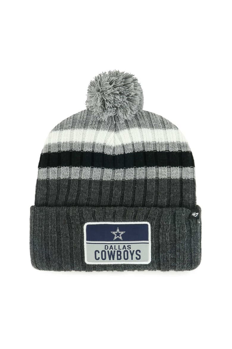 Men's '47 Gray Dallas Cowboys Stack Cuffed Knit Hat with Pom, Main, color, Gray