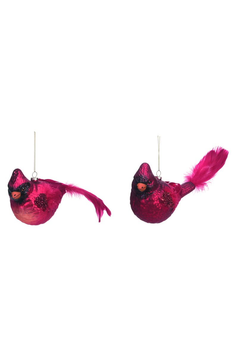 Glass Feather Cardinal Ornament Set of Two Christmas Decor, Main, color, Red