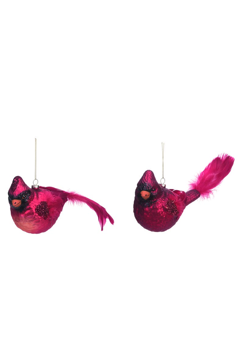 Transpac Glass Feather Cardinal Ornament Set of Two Christmas Decor, Main, color, Red