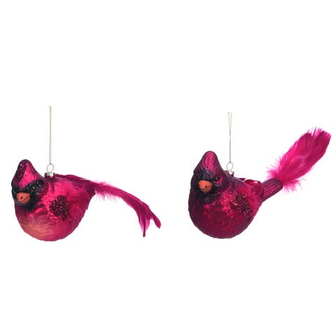Glass Feather Cardinal Ornament Set of Two Christmas Decor