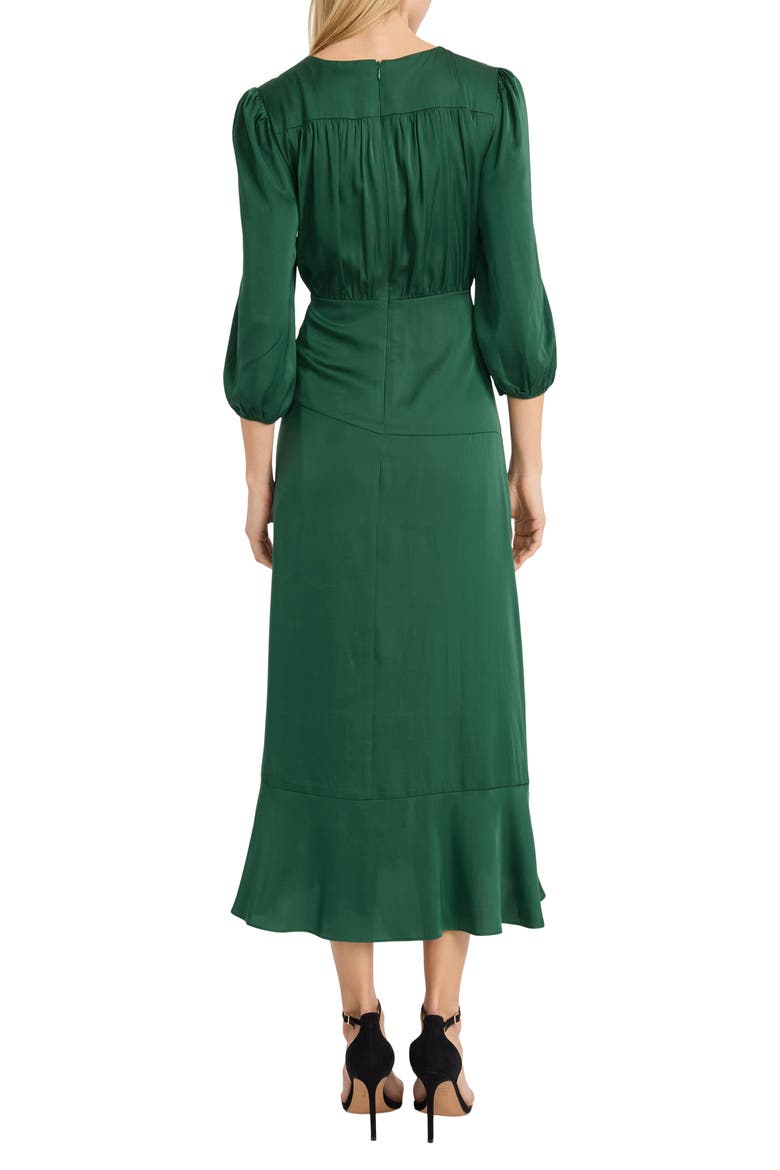 Three-Quarter Sleeve Faux Wrap Midi Dress, Alternate, color, DARK GREEN