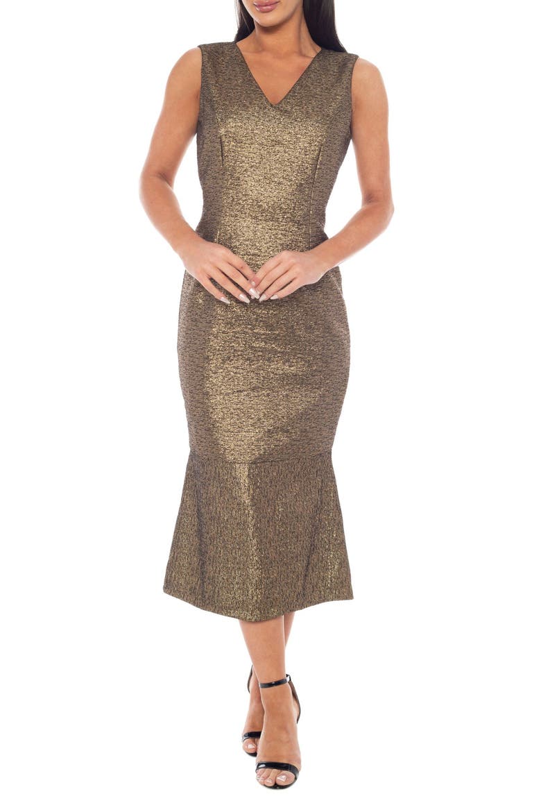 Metallic Brocade Stretch Dress, Main, color, GOLD