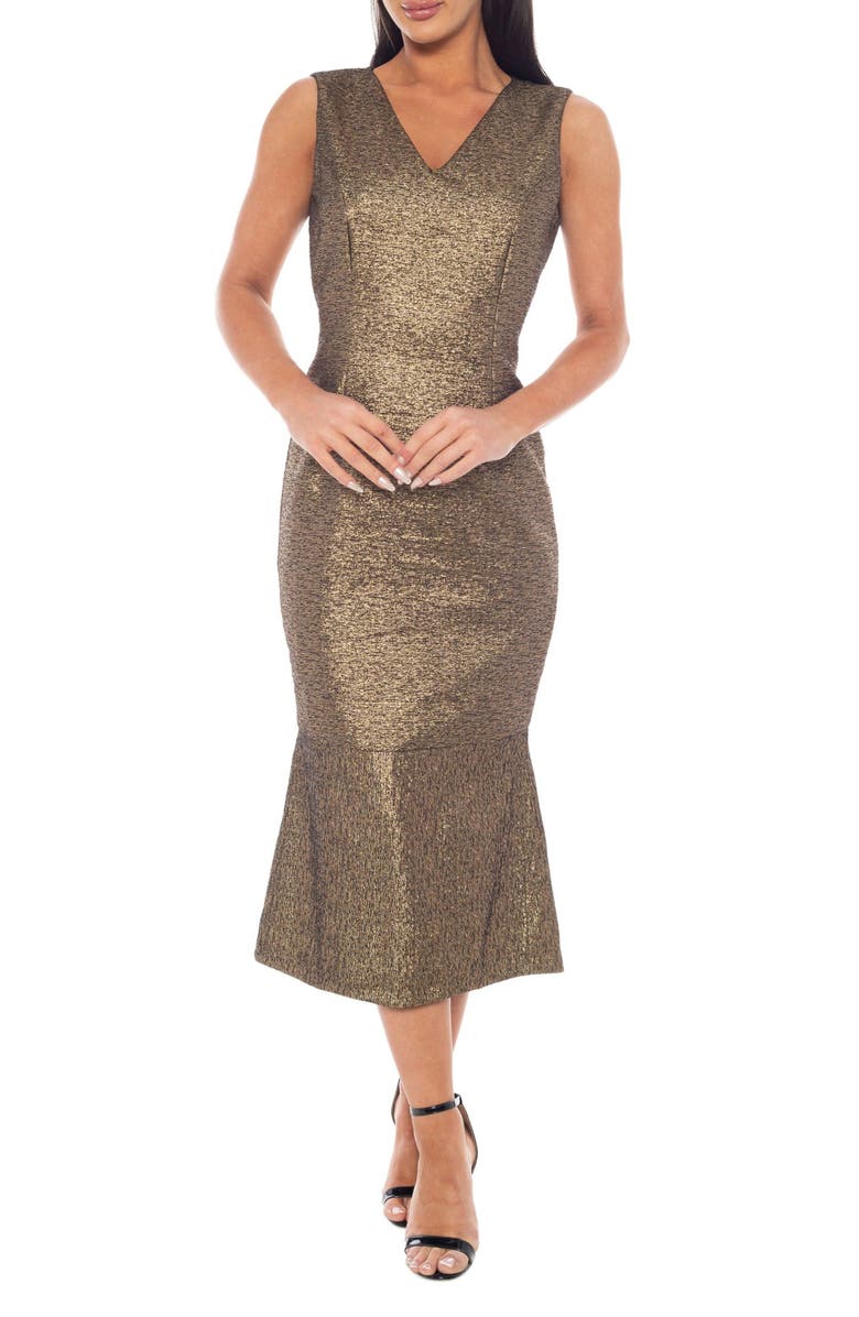 Oleg Cassini Metallic Brocade Stretch Dress, Main, color, Gold