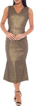 Oleg Cassini Metallic Brocade Stretch Dress