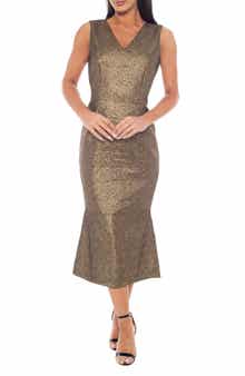 Oleg Cassini Metallic Brocade Stretch Dress
