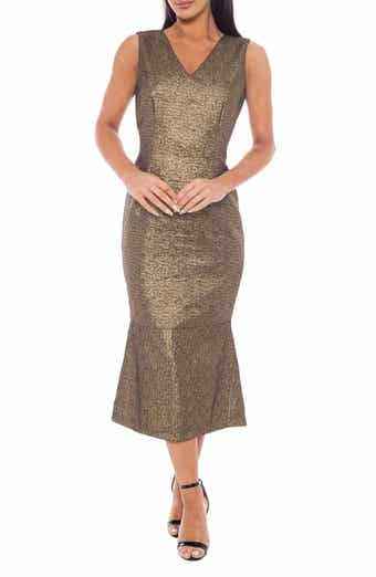 Oleg Cassini Metallic Brocade Stretch Dress