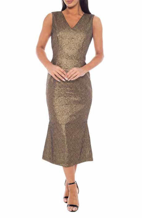 Oleg Cassini Metallic Brocade Stretch Dress