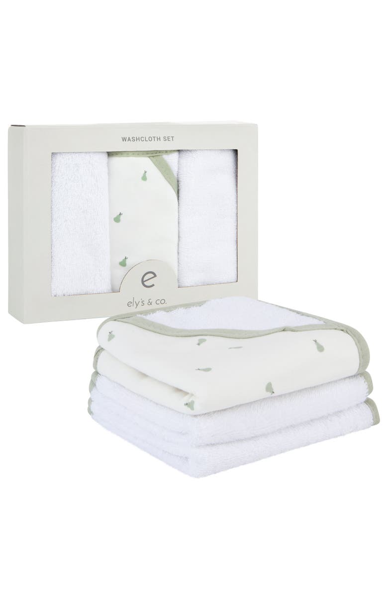 Ely's & Co. Baby Towel Wash Cloth Pink 3 Pack, Main, color, Sage Pears