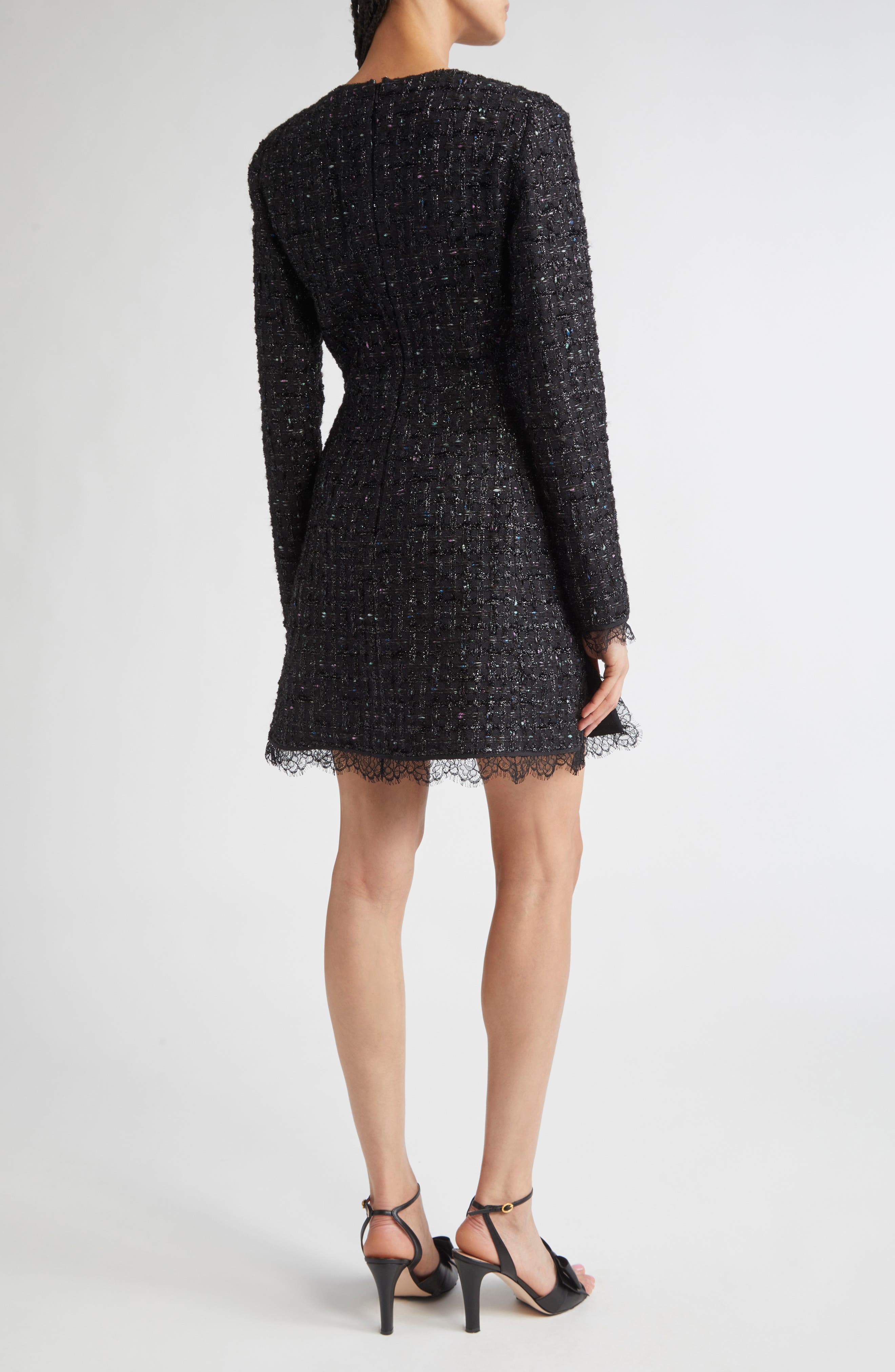 Lace Trim Long Sleeve Tweed Minidress - image 2