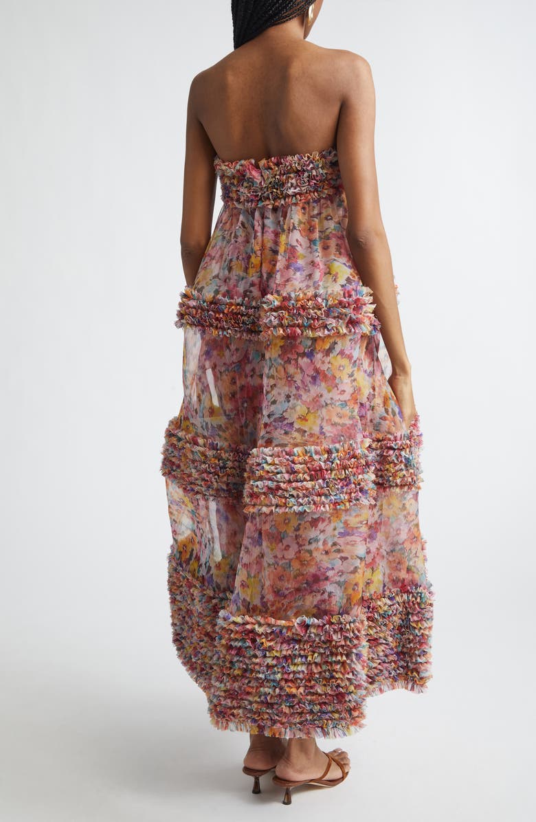 Zimmermann Kindred Spirit Luna Ruffle Bandeau Silk Organza Gown, Alternate, color, Multi Floral
