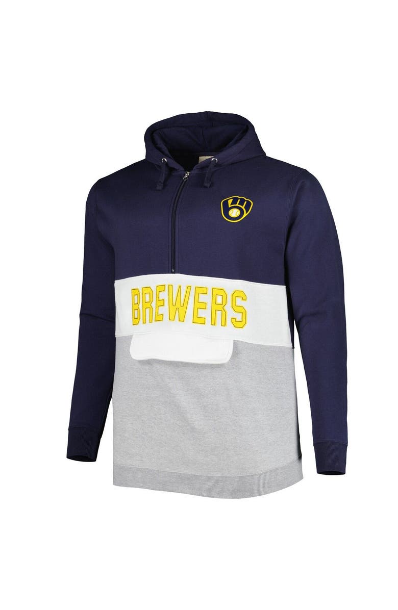 PROFILE Men's Navy/White Milwaukee Brewers Big & Tall Fleece Half-Zip Hoodie, Alternate, color, 