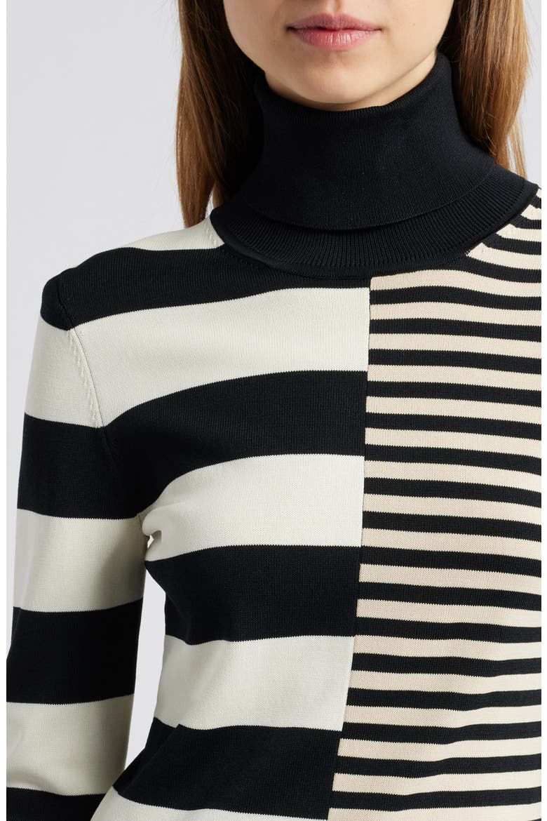 The Greta Stripe Turtleneck Seater, Alternate, color, NOIR / BRULE / KHAKI