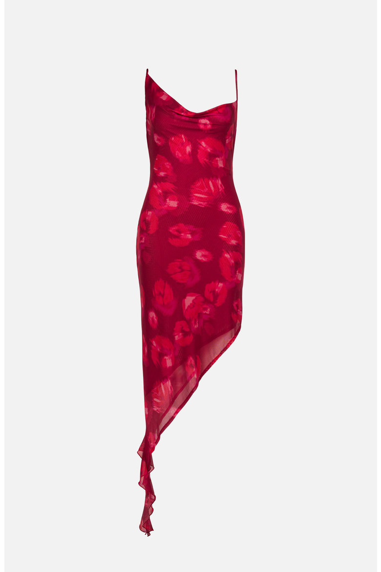 Waterfall Mesh Dress, Main, color, Lipstick Print