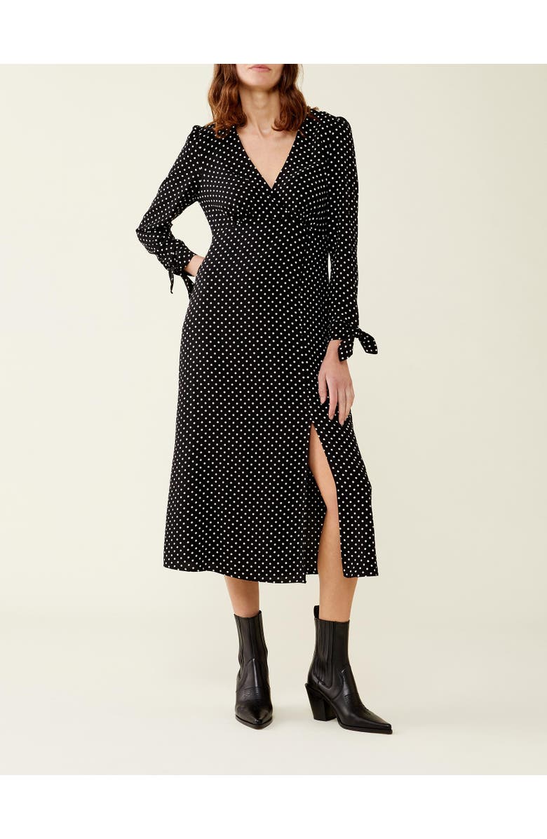 Finery London Laine Polka Dot Spot Midi Dress, Alternate, color, Black Spot