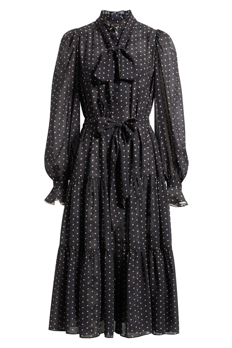 Erin Tie Waist Long Sleeve Midi Dress, Alternate, color, BLACK MULTI